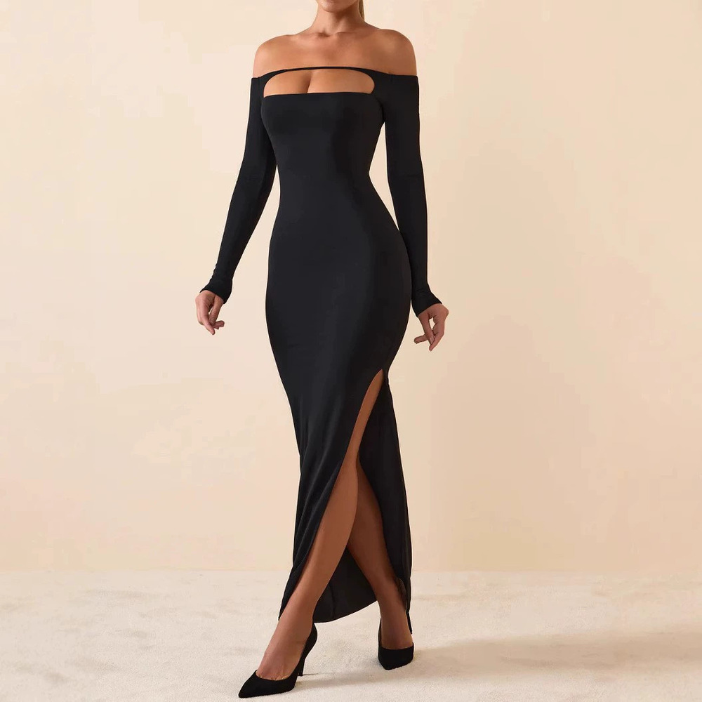 H&M Sexy Off Shoulder Long Sleeve Bodycon Maxi Dress Chest Cutout Side Slit Fall